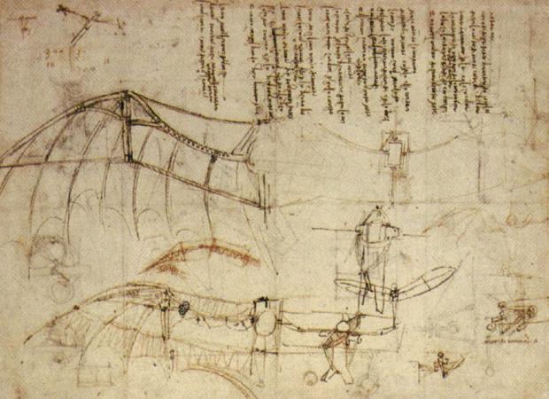 Leonardo da Vinci’s design for a flying machine with wings based closely upon the structure of bat wings.